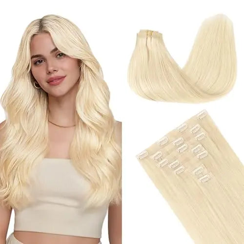 Clip-In Hair Extensions Real Human Hair, Remy Human Hair Extensions Clip ins for Women, Natural Human Hair, 18inch 130g 7Pcs,