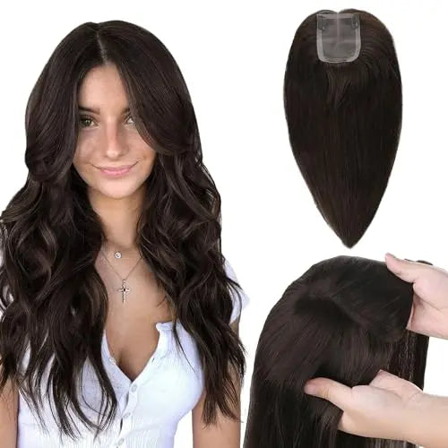 Human Hair Toppers for Women, Hairpiece for Thinning Hair, No Bangs Clip-In Hair Pieces, 5 * 2.75 inch Mono Top Base, Invisib