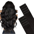 Invisi Edge Tape-In Hair Extensions Human Hair, 1B Natural black, 10pcs 22inch 30g, Virgin Remy Hair, Seamless Injected Tape,