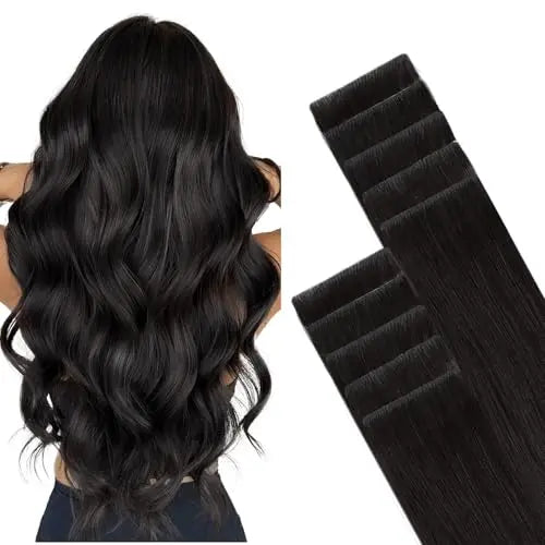 Invisi Edge Tape-In Hair Extensions Human Hair, 1B Natural black, 10pcs 22inch 30g, Virgin Remy Hair, Seamless Injected Tape,