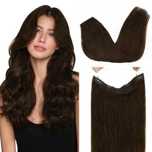 Wire Hair Extensions Human Hair, Adjustable Fish Line Hairpiece