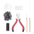 Hair Extension Tools Kit, 200pcs 3mm Brown Micro Rings, 1 Plier, 1 Needle Pulling Hook, 1 Mini Micro Ring Loop, 1 Weaving Thr