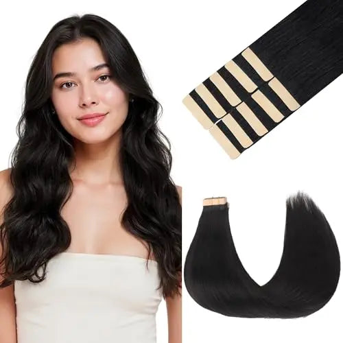 Tape-In Hair Extensions Human Hair 20" 10pcs #1B Natural black