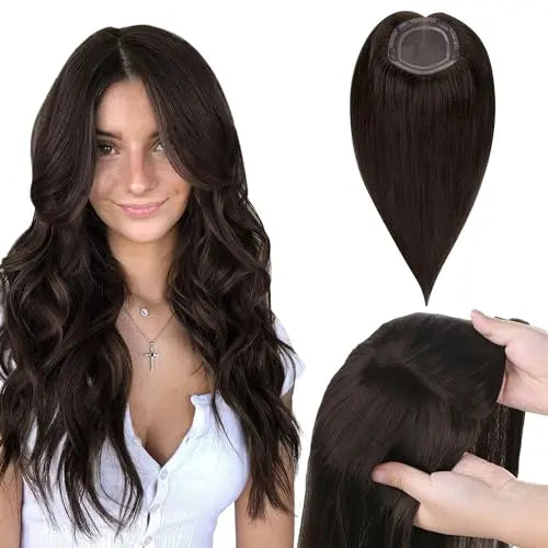 Human Hair Toppers for Women, Hairpiece for Thinning Hair, No Bangs Clip-In Hair Pieces, 6 * 6 inch Mono Top Base, Invisible 