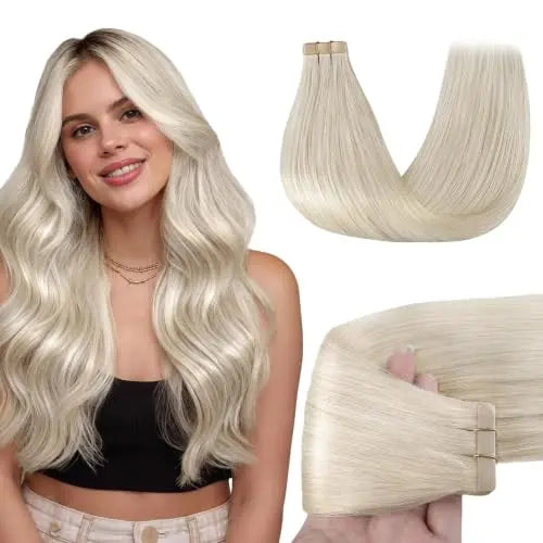 Tape-In Hair Extensions Human Hair 18" 20pcs #60A Platinum Blonde