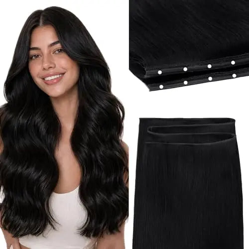 Double Genius Butterfly Weft Hair Extensions Human Hair, Flat No Bulk Easy Install at Home for Women