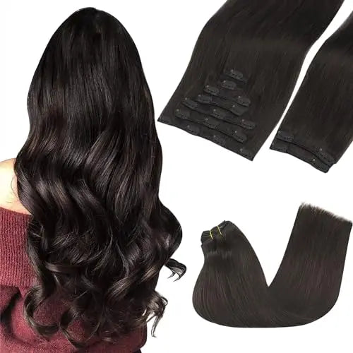 Clip-In Hair Extensions Real Human Hair, Remy Human Hair Extensions Clip ins for Women, Natural Human Hair, 14inch 150g 9Pcs,