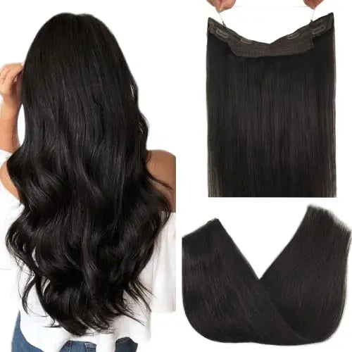 Human Hair Extensions Natural Black One Piece Hair Extension 12 Inch 70g Transparent Fish Line Hairpiece