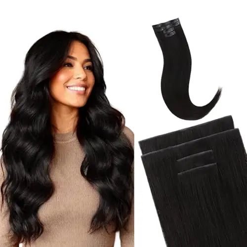 4Pcs Invisi Edge Clip Ins and 110g 7Pcs Invisi Edge Clip Ins Hair Extensions #1B-20in