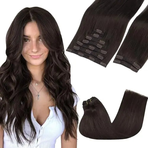 Clip-In Hair Extensions Real Human Hair, Remy Human Hair Extensions Clip ins for Women, Natural Human Hair, 16inch 150g 9Pcs,