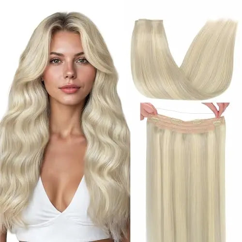 Wire Hair Extensions Human Hair, Adjustable Fish Line Hairpiece