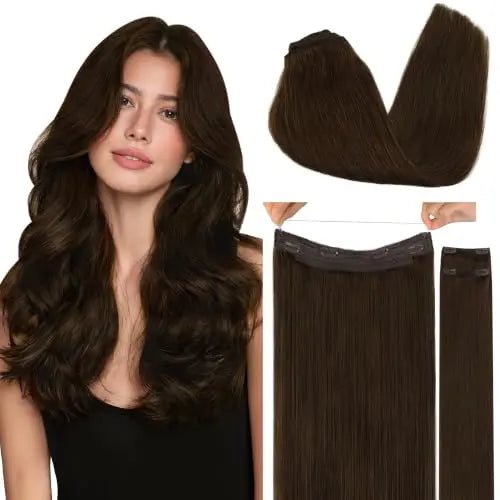 Wire Hair Extensions Human Hair, Adjustable Fish Line Hairpiece