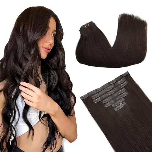 Clip-In Hair Extensions Real Human Hair, Remy Human Hair Extensions Clip ins for Women, Natural Human Hair, 16inch 130g 7Pcs,