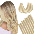 Invisi edge Tape-In Hair Extensions Human Hair, 18A/613A Dark Blonde Highlighted Bleach Blonde 20pcs 18inch 50g, Virgin Human