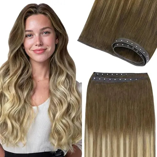 Butterfly Weft Hair Extensions Human Hair, Genius Invisible Weft Hair Extensions, OVO Hole Micro Hand-Tied Look Straight Silk