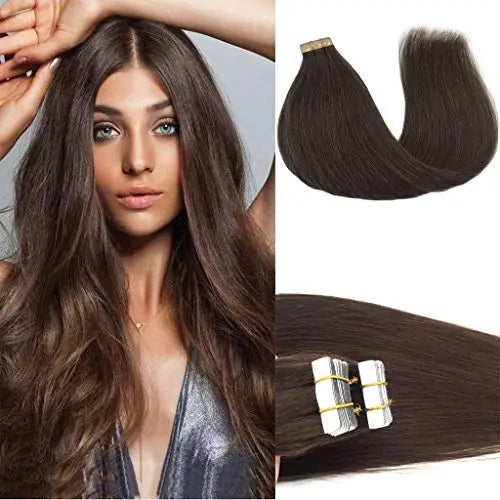 Tape-In Hair Extensions Human Hair 18" 20pcs #4A Chocolate Brown