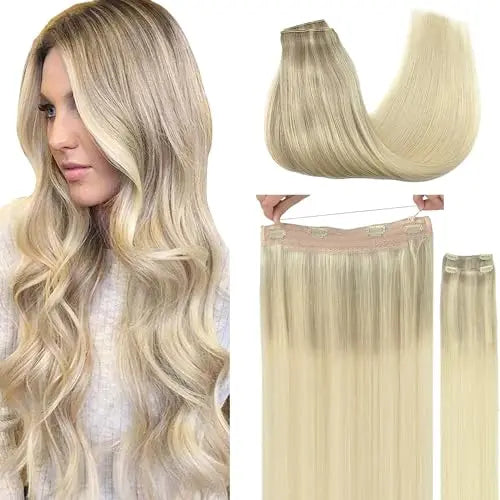 Wire Hair Extensions Human Hair, Adjustable Fish Line Hairpiece