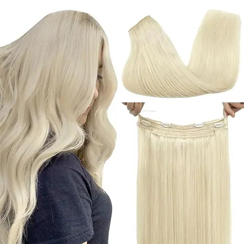 Wire Hair Extensions Human Hair, Adjustable Fish Line Hairpiece