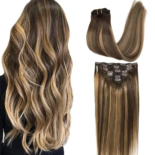 Clip-In Hair Extensions Real Human Hair, Remy Human Hair Extensions Clip ins for Women, Natural Human Hair, 12inch 85g 7Pcs, 