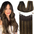 Wire Hair Extensions Human Hair, 2/6/2 Dark Brown with Chestnut Brown Balayage 18inch 95g, Invisible Wire Hair Extensions wit