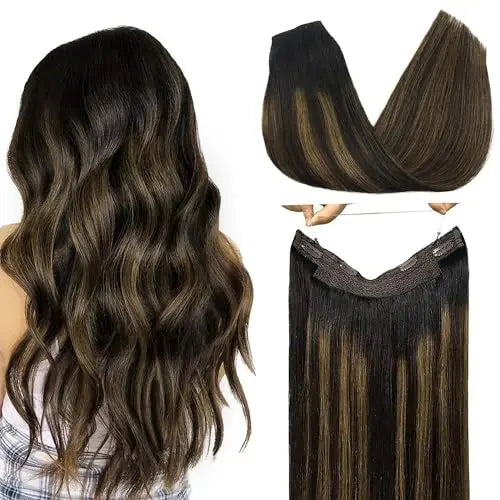 Wire Hair Extensions Human Hair, Adjustable Fish Line Hairpiece