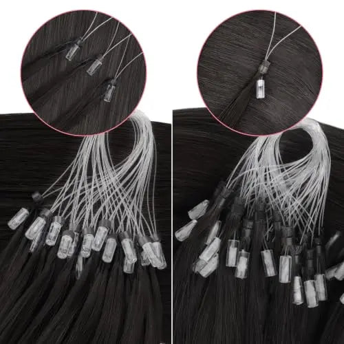 Invisible Microlink Bead Hair Extensions and Microlink Hair Extensions for Women Daily Wear, #1B Natural Black 20In