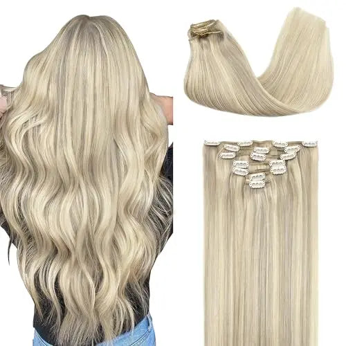 Clip-In Hair Extensions Real Human Hair, Remy Human Hair Extensions Clip ins for Women, Natural Human Hair, 22inch 120g 7Pcs,