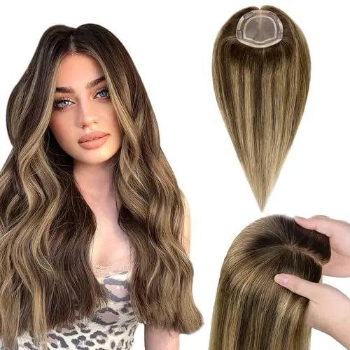 Human Hair Toppers for Women, Hairpiece for Thinning Hair, No Bangs Clip-In Hair Pieces, 5 * 5 inch Mono Top Base, Invisible 