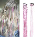 Clip-In Hair Tinsel 24 Inch-6pcs Pink Fairy Glitter, Heat Resistant Clip-In Sparkle Strands, Dazzling Glitter Tinsel for Wome