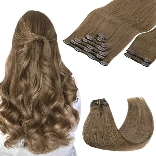 Clip-In Hair Extensions Real Human Hair, Remy Human Hair Extensions Clip ins for Women, Natural Human Hair, 20inch 150g 9Pcs,