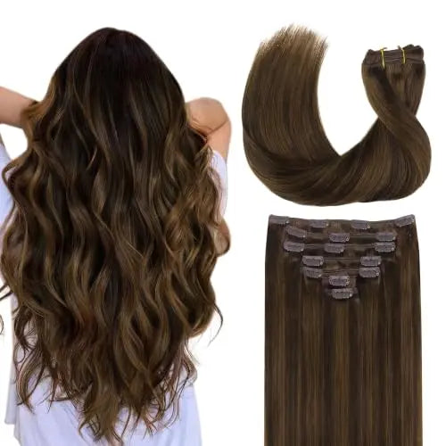 Clip-In Hair Extensions Real Human Hair, Remy Human Hair Extensions Clip ins for Women, Natural Human Hair, 20inch 120g 7Pcs,