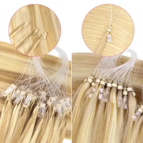 Invisible Microlink Bead Hair Extensions and Microlink Hair Extensions for Women Daily Wear, #16/22 Light Blonde Highlighted 
