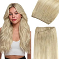 Sew in Hair Extensions Real Human Hair, Weft Hair Extensions Human Hair, 18ET90A Natural Blonde Balayage 24inch 120g, Weft Bu