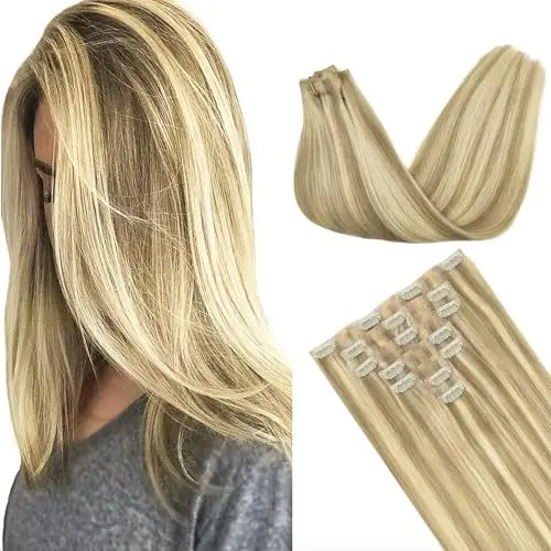 Clip-In Hair Extensions Real Human Hair, Remy Human Hair Extensions Clip ins for Women, Natural Human Hair, 22inch 160g 7Pcs,