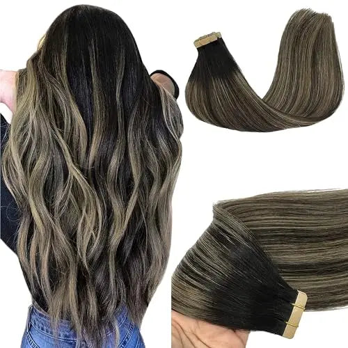 Tape-In Hair Extensions Human Hair, 1B/19/1B Natural Black to Light Blonde, 20inch 50g 20pcs, Skin Weft Seamless Invisible, S