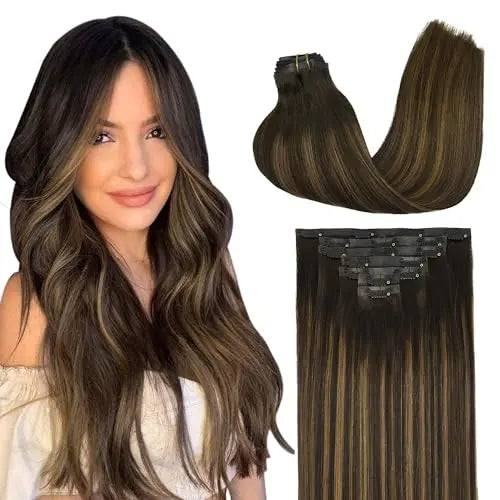 Clip-In Hair Extensions Real Human Hair, Remy Human Hair Extensions Clip ins for Women, Natural Human Hair, 18inch 130g 7Pcs,