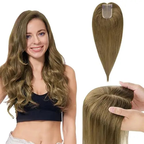 Human Hair Toppers for Women, Hairpiece for Thinning Hair, No Bangs Clip-In Hair Pieces, 5 * 2.75 inch Mono Top Base, Invisib