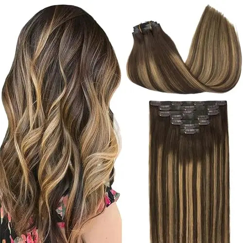 Clip-In Hair Extensions Real Human Hair, Remy Human Hair Extensions Clip ins for Women, Natural Human Hair, 24inch 160g 7Pcs,