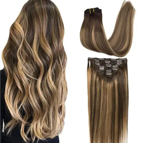 Clip-In Hair Extensions Real Human Hair Balayage Remy Extensions