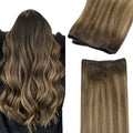 Sew in Hair Extensions Real Human Hair, Weft Hair Extensions Human Hair, 4D/14/5B Brunette Balayage 24inch 120g, Weft Bundles