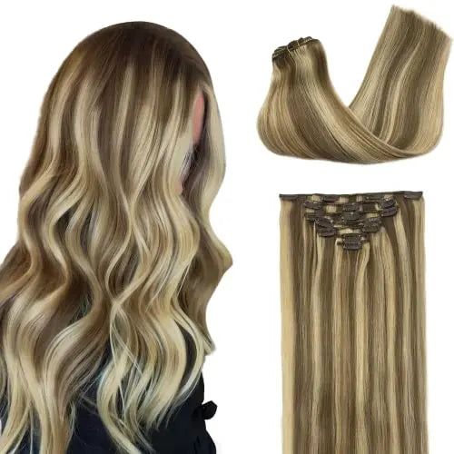 Clip-In Hair Extensions Real Human Hair, Remy Human Hair Extensions Clip ins for Women, Natural Human Hair, 20inch 120g 7Pcs,