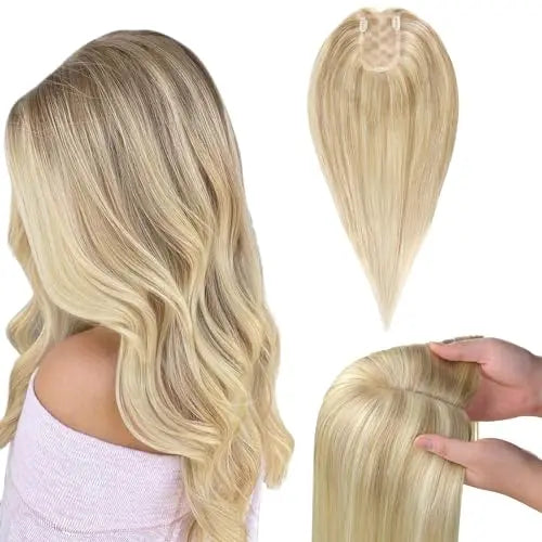 Human Hair Toppers for Women, Hairpiece for Thinning Hair, No Bangs Clip-In Hair Pieces, 5 * 2.75 inch Mono Top Base, Invisib