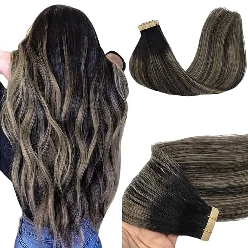 Tape-In Hair Extensions Human Hair 22" 50g 20pcs #1B/19/1B