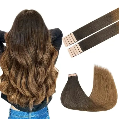 Tape-In Hair Extensions Human Hair 16" 25g 10pcs #1D/2C/4E