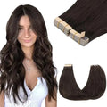 Tape-In Hair Extensions Human Hair, 2A Light Brown, 18inch 100g 40pcs, Skin Weft Seamless Invisible, Silky Straight with Thic