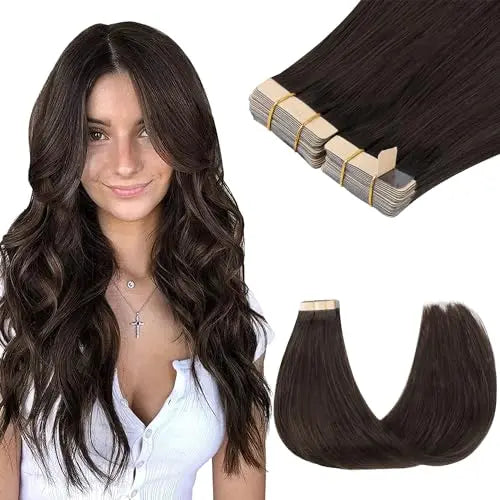 Tape-In Hair Extensions Human Hair, 2A Light Brown, 18inch 100g 40pcs, Skin Weft Seamless Invisible, Silky Straight with Thic