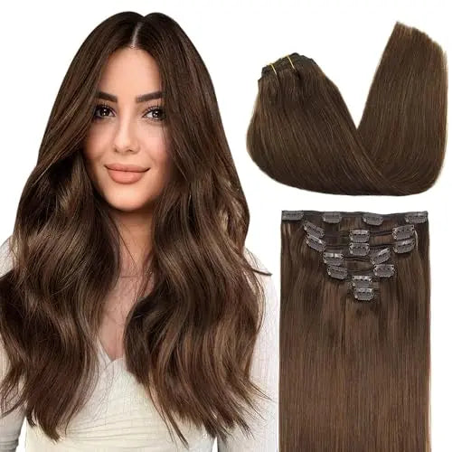 Clip-In Hair Extensions Real Human Hair, Remy Human Hair Extensions Clip ins for Women, Natural Human Hair, 16inch 120g 7Pcs,