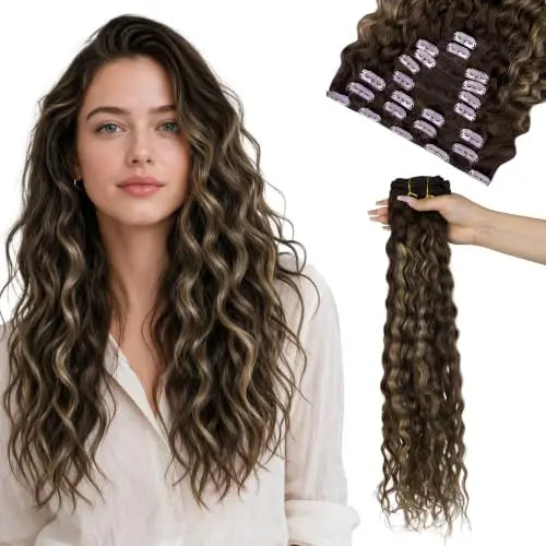 Curly Clip-In Hair Extensions Real Human Hair, 24 Inch 170g 7Pcs