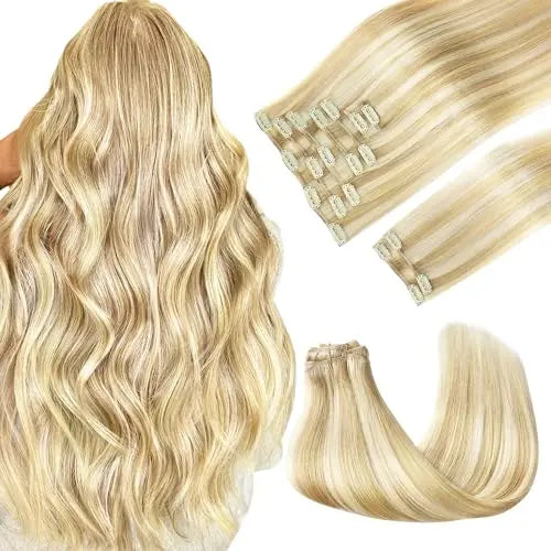 Clip-In Hair Extensions Real Human Hair Blonde Remy Extensions