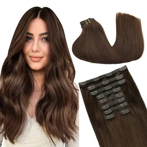 Clip-In Hair Extensions Real Human Hair, Remy Human Hair Extensions Clip ins for Women, Natural Human Hair, 14inch 130g 9Pcs,